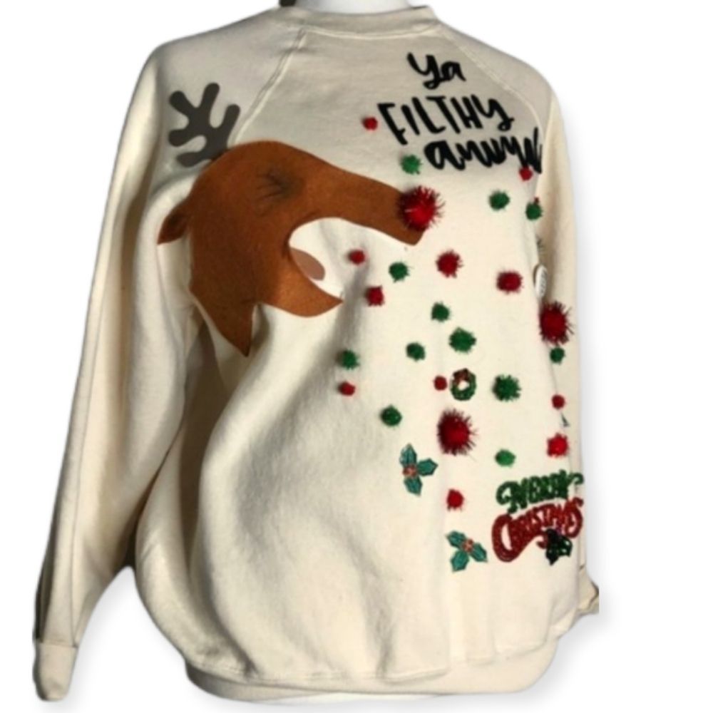 VINTAGE Handmade Ugly Christmas Sweater "Reindeer Vomit" L